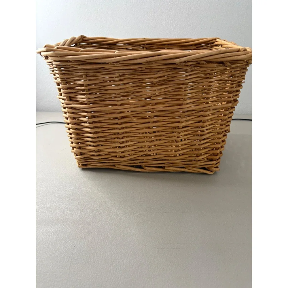Natural Woven Wicker Storage Basket Rectangular Willow Bin with Handles Brown